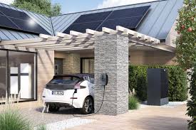 panneaux solaires en fond voiture branchée sur borne - solest energies - alsace