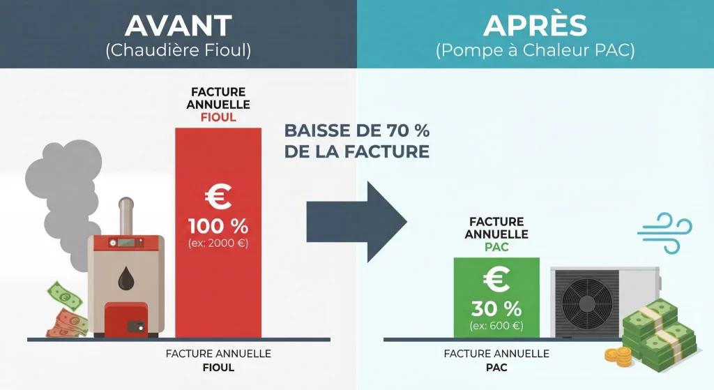 Comparatif economies de chauffage entre chaudiere fioul et installation pompe a chaleur air-eau en Alsace - solest energies