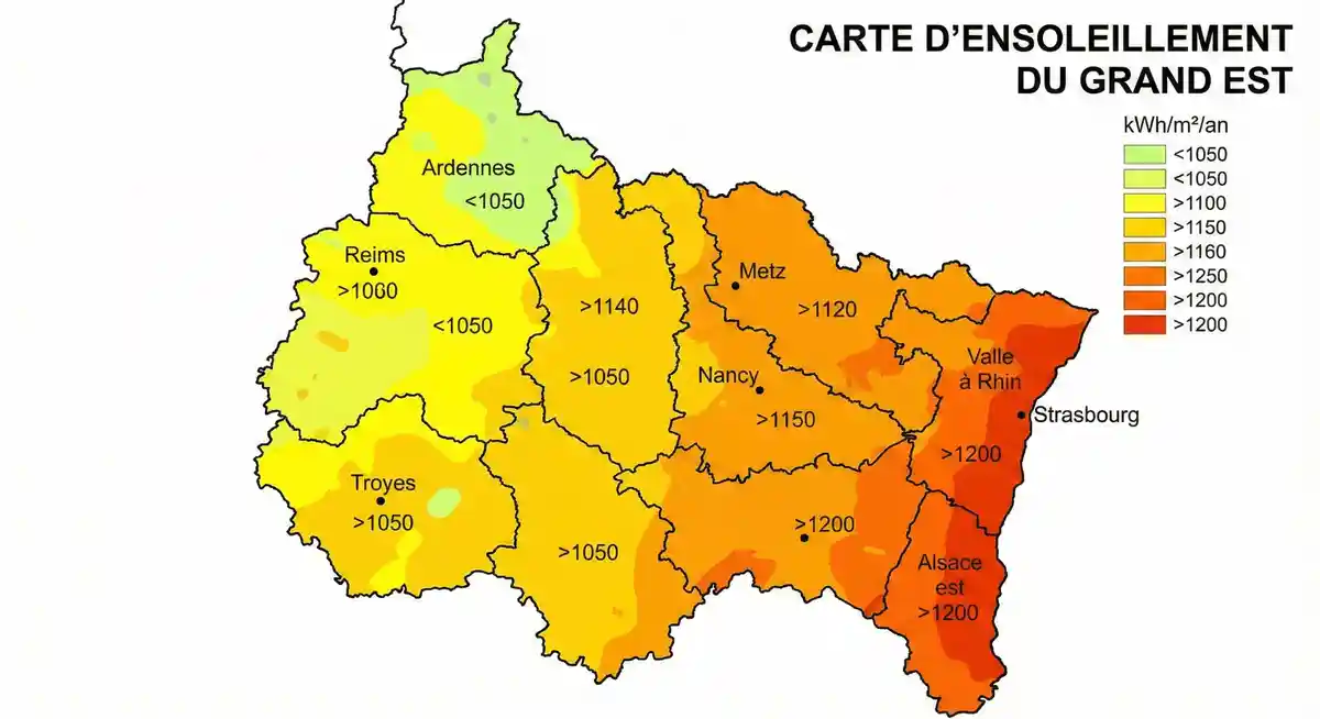 Carte ensoleillement grand-est - rentabilite panneaux photovoltaiques - solest energies