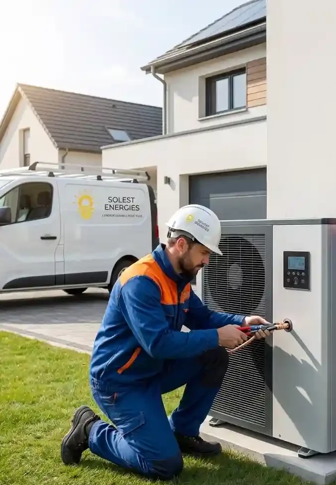 Technicien SOLEST ENERGIES certifiee RGE QualiPAC pour installation PAC R290 haute temperature en Alsace