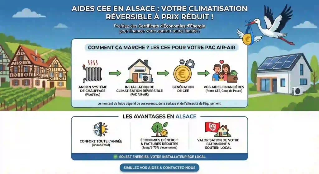 aides primes CEE installation climatisation reversible PAC air-air 2025 Alsace - solest energies