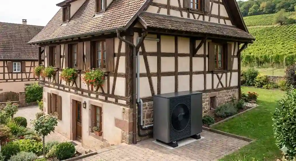 Installation pompe a chaleur R290 haute temperature sur radiateurs fonte a Obernai (Bas-Rhin 67) -solest energies