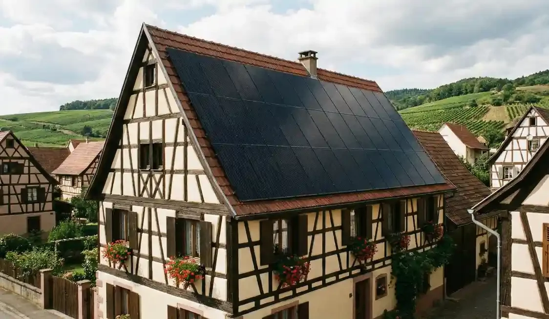 Installation de panneaux photovoltaïques sur maison alsacienne par Solest Énergies, Bas-Rhin