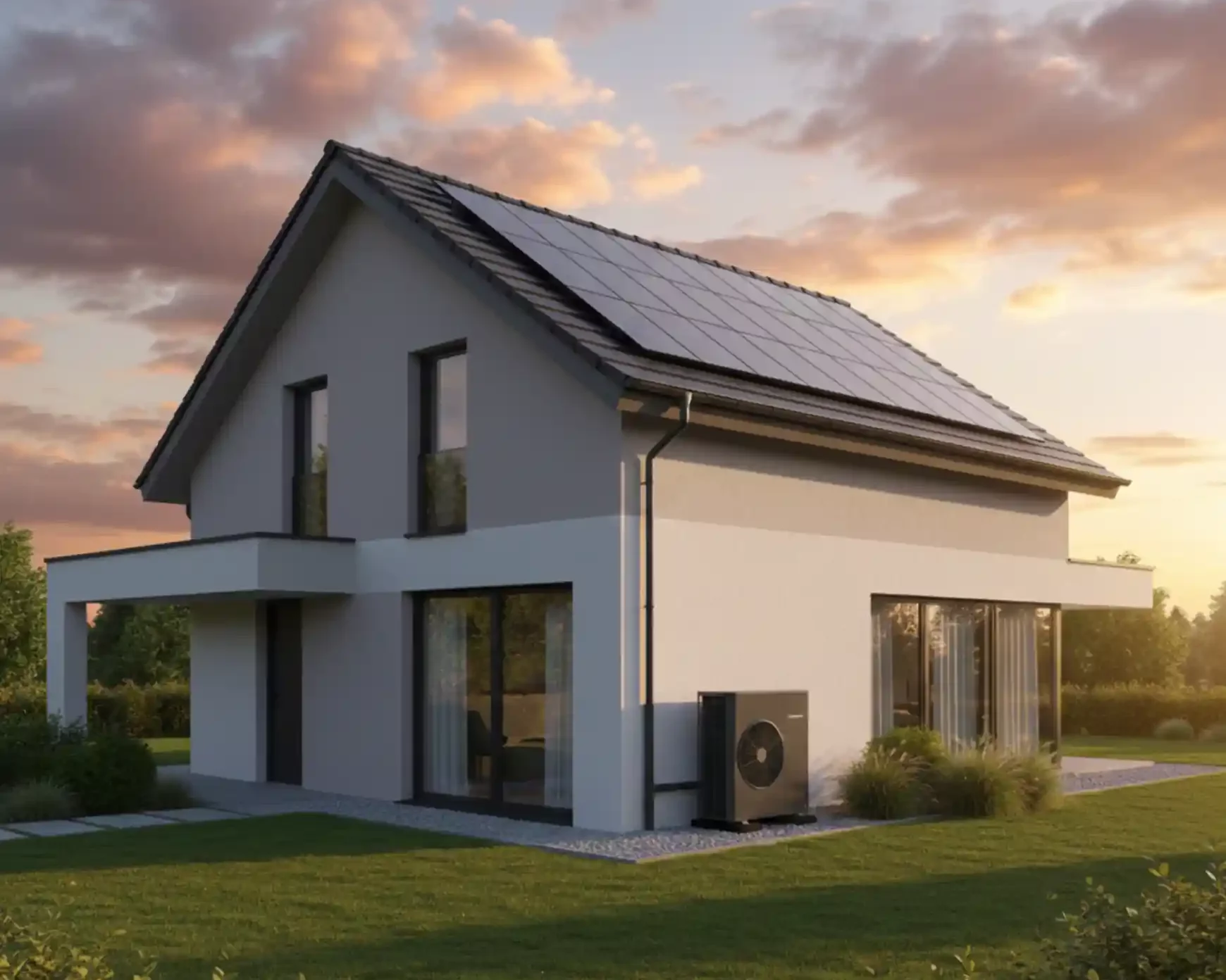 Maison équipée de panneaux photovoltaïques et d'une pompe à chaleur par Solest Energies en Alsace