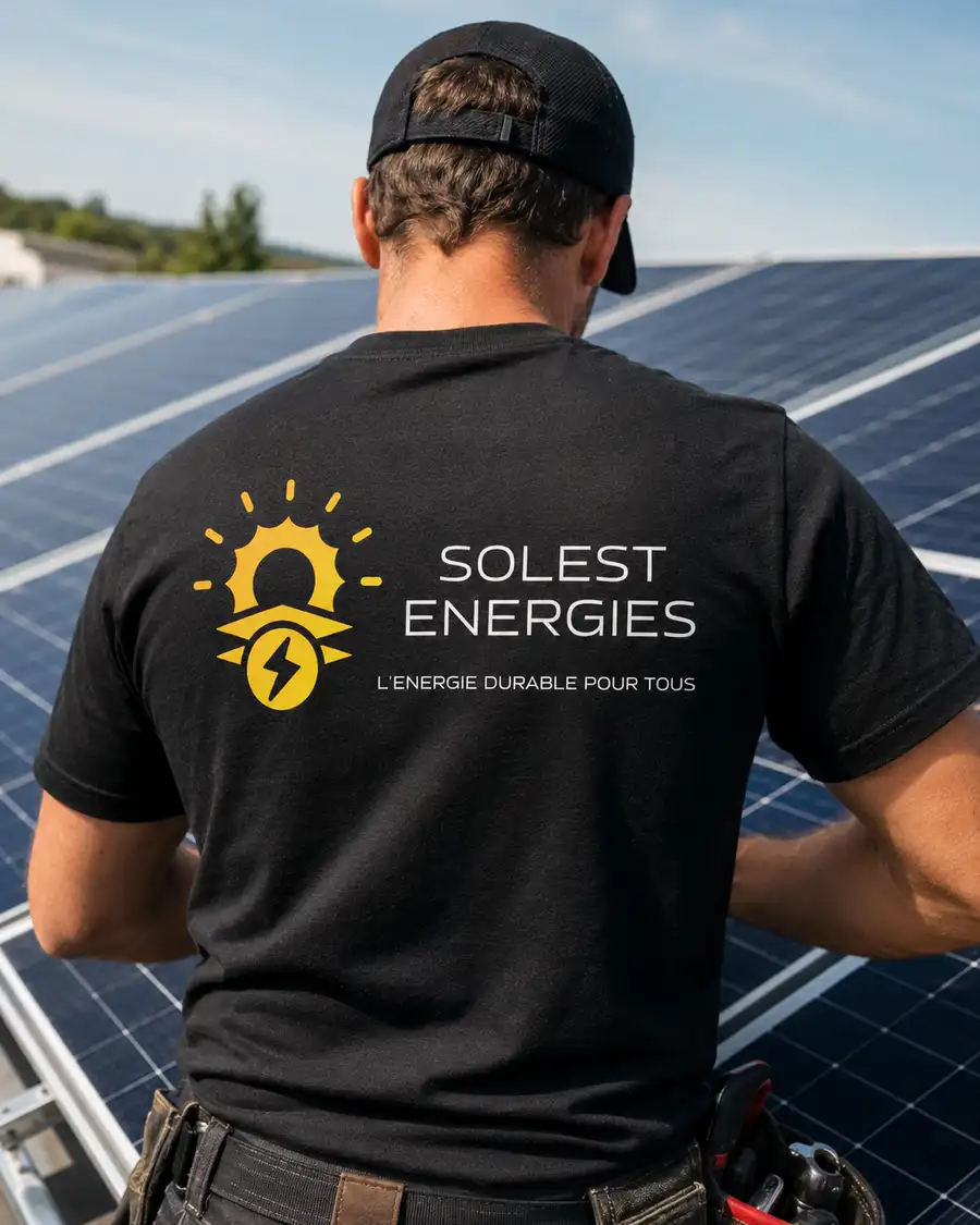 Technicien SOLEST ÉNERGIES installant des panneaux photovoltaïques sur toiture en Alsace (Bas-Rhin 67) - SOLEST ÉNERGIES