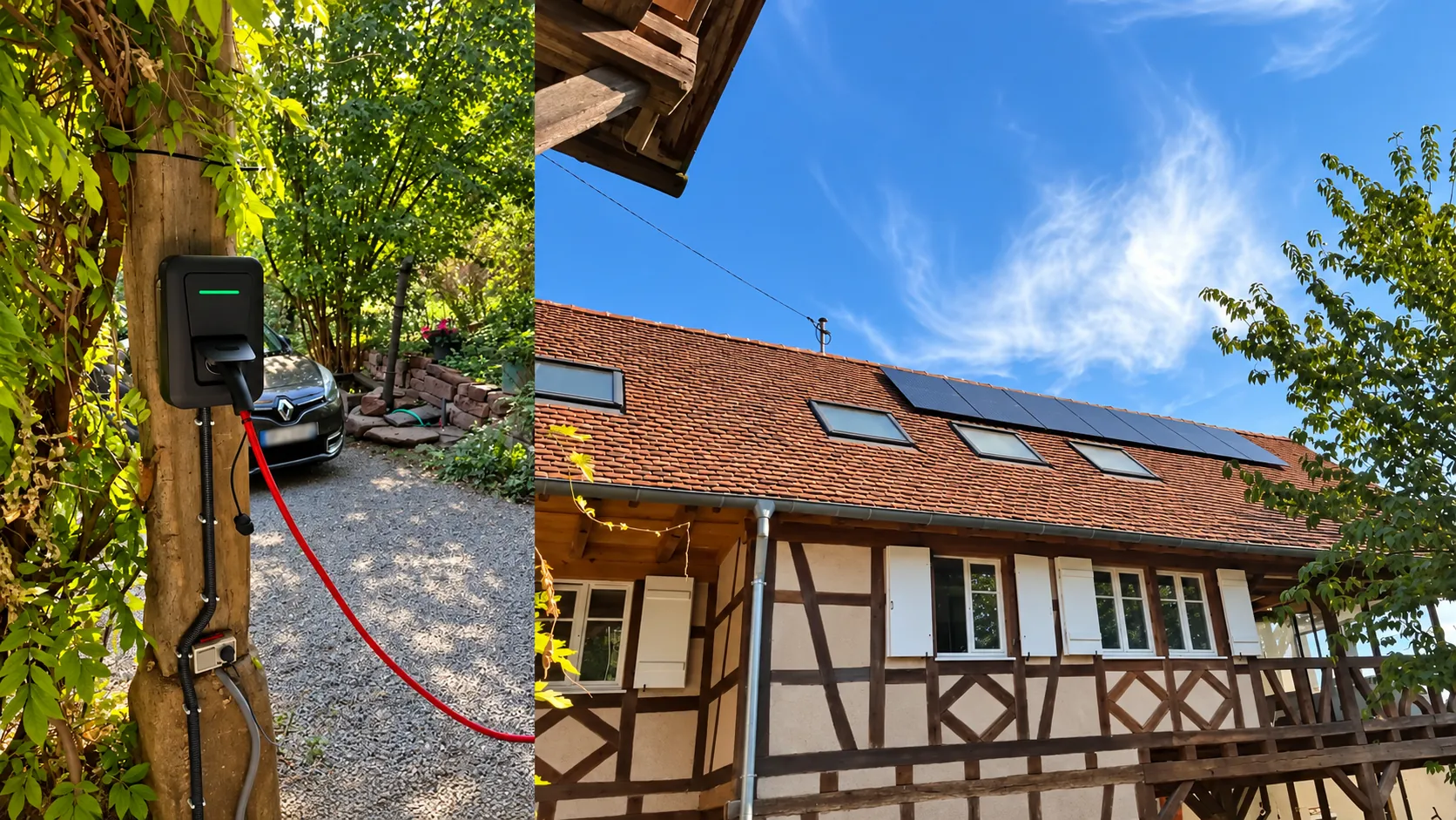 Installation combinée de panneaux photovoltaïques et d'une borne de recharge à Schalkendorf par Solest Énergies