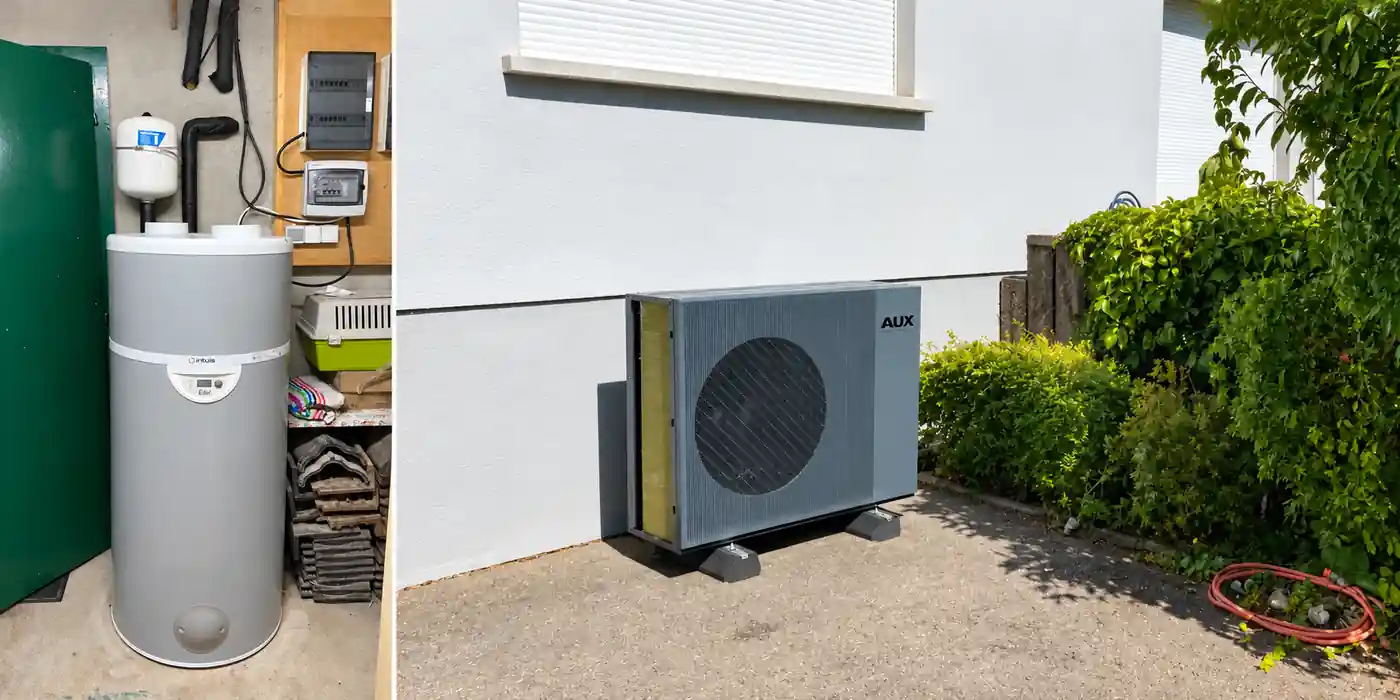 Pompe à chaleur AUX TITAN R290 et chauffe-eau thermodynamique Intuis installés à Wittenheim par Solest Énergies